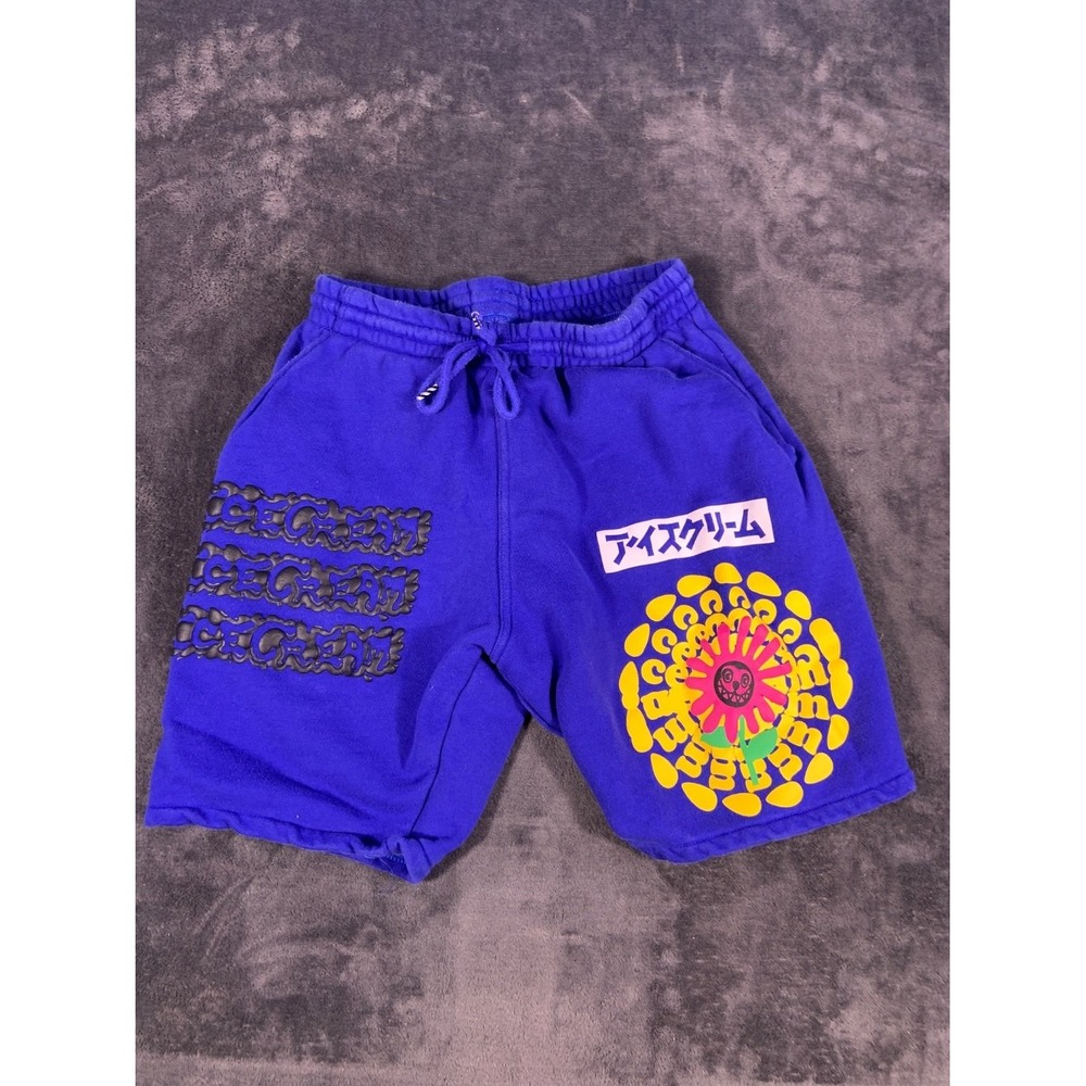 Icecream Cones and Bones Flower Men's Shorts M Blue Drawstring Elastic Waist